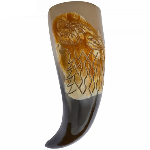Drinking Horn with Hand-Carved Fenrir Wolf