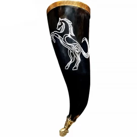 Drinking Horn with Hand-Carved Stallion