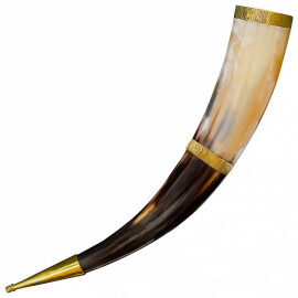 400ml Medieval Princely Drinking Horn with Pure Brass Details