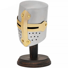Mini Crusader Knight Helmet with Wooden Stand