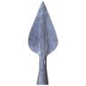Hand forged celtic spear point - not hardened construction steel DIN USt37-2 | GOST St2kp (may get deformed in use) or oil-quenched spring steel DIN 54SiCr6, approx. 54 HRC; sharp (0,5-1,0 mm), not fo