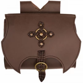 Belt bag with leather cross and brass ring on the flap