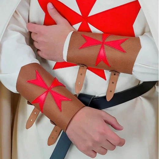 Leather Arm Guards Templar with Maltese crosses