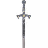 Silbernes Tempelritter Schwert mit schwarzen Tiefätzungen auf der Klinge