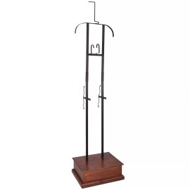 Universal metal armour stand with brown wooden pedestal