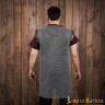 Sleeveless chain mail vest with leather hems, steel round rings