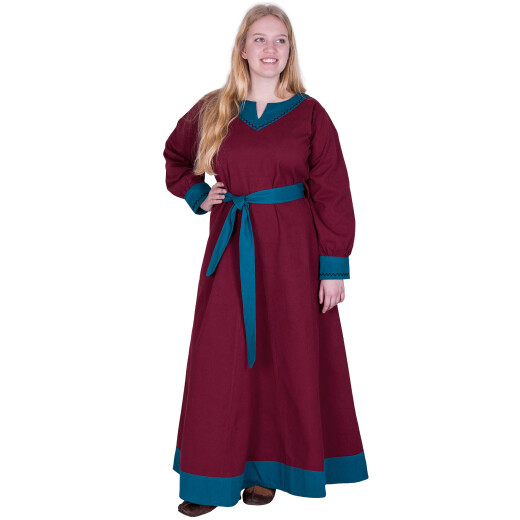 Vikingské šaty Jonah, 9.-10. století, vínově červená/benzínová