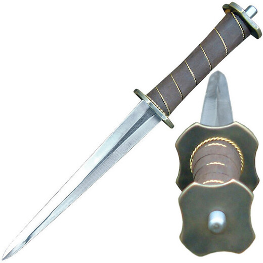 Dagger with disc-shaped guard with scabbard