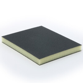 Abrasive sponge for wood, plastic and metal. For wet and dry use
