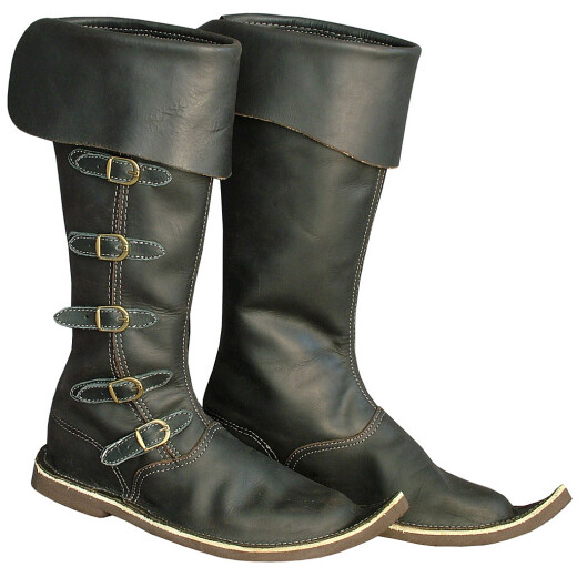 Gothic high boots with side buckles