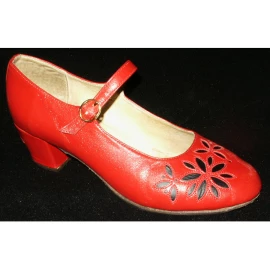 Renasanční dámské boty, červené s kytičkami
