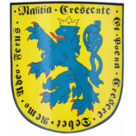 Štít dekorační modrý lev s korunou na žlutém poli