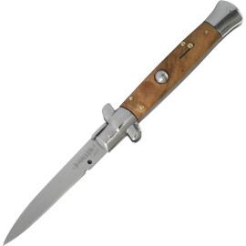 Stiletto flick knife with olive handle