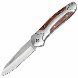 Pocketknife with metal grip with wooden insert
