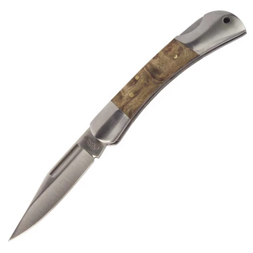 Pocketknife with modern light-colored wooden cover with wooden handle