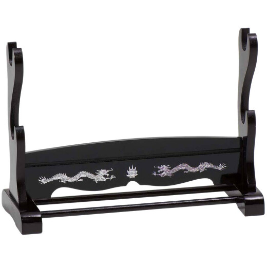 Table display stand for two Samurai swords with silver dragon motive