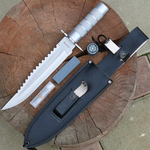 Survivor knife with compass and plenty of accessory