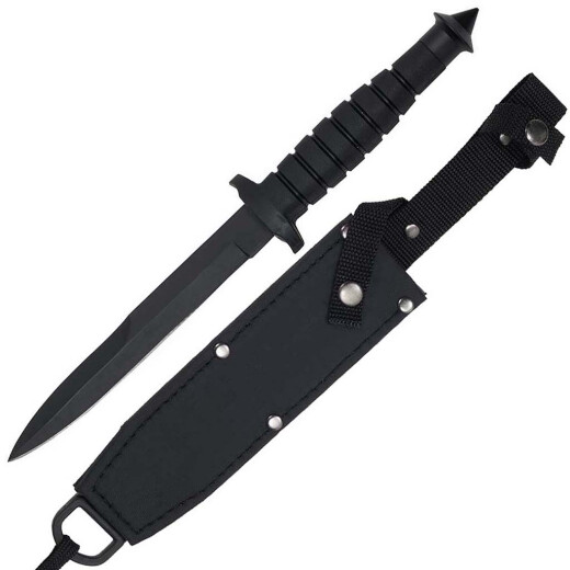 Combat dagger with black blade of carbon steel
