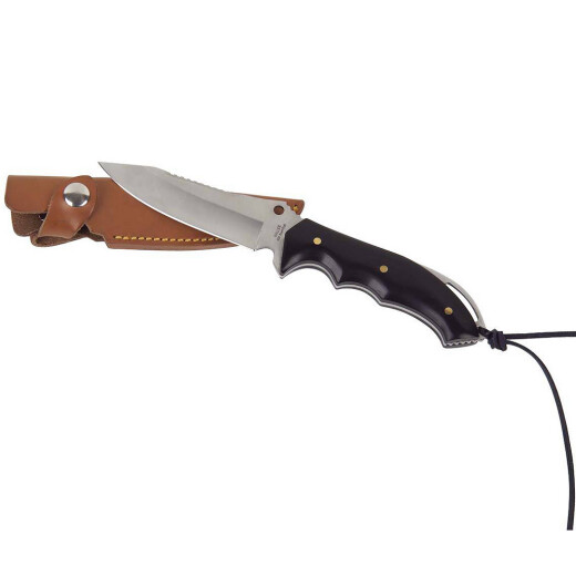 Multi-purpose knife with full-tang blade and Pakka wood coating