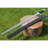 One handed sword with disc pommel with especially short guard and with a strong leather scabbard