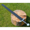 One handed sword with disc pommel with especially short guard and with a strong leather scabbard