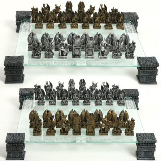 Dragons and Knights Chess set with glass chessboard