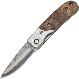 Damast-pocket knife with root wood