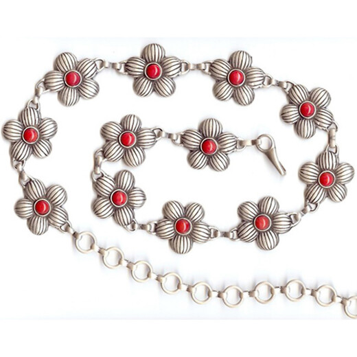Chain belt with flowers incl. red stones - set of 5