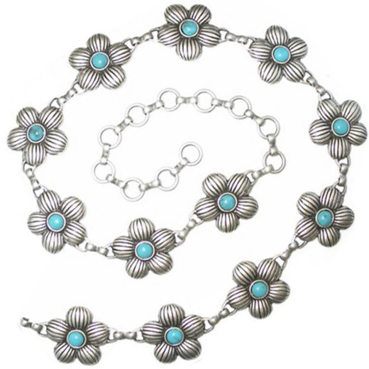 Chain belt with flowers incl. blue stones - set of 5 - Sale