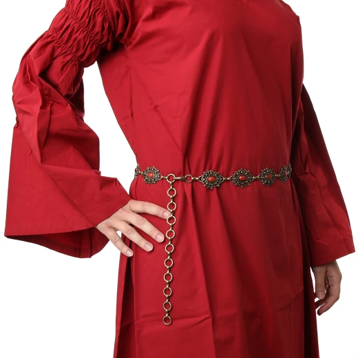 Ladies chain belt with decorative buckles with red stones - set of 5