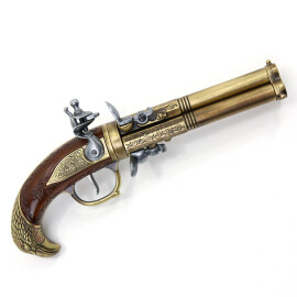 Trojhlavňový revolver s křesadlovými zámky a orlí hlavou