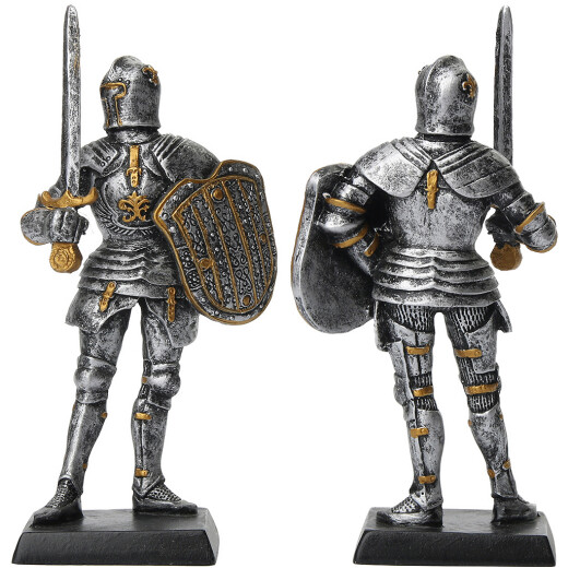 Figure of an armored knight with sword and shield