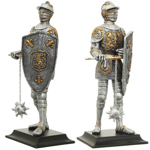 Statuette Ritter in Rüstung mit Schlegel und Schild, 33cm