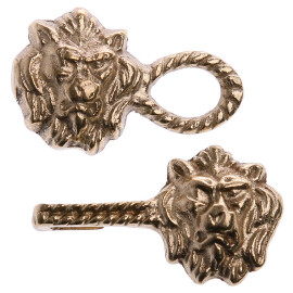 Brass lion face hook, 14/15th cen.