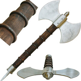 Double bladed axe with a haft spike