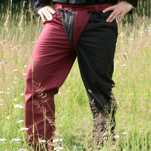 Lansquenet trousers red/black, long high-middle-ages trousers