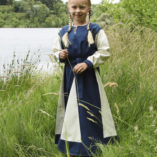 Dětské vikingské šaty Svala, modrá-přírodní