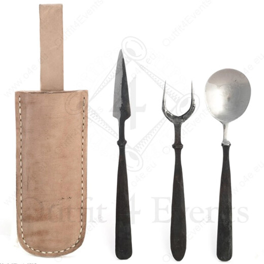 Ručně kovaný nůž, vidlička a lžíce s pouzdrem, Výprodej