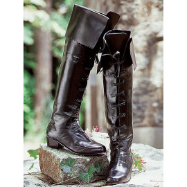Knee High Boots Black Leather with Cuff - sale