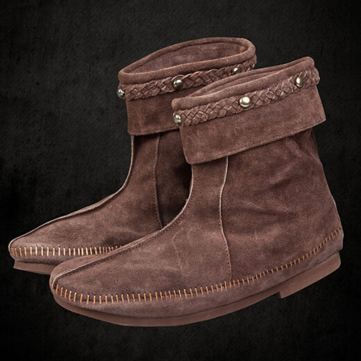 Brown Suede Half Boots with Stitching