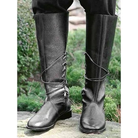 Knee-high leather boots with decorative lace