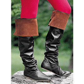 Black Knee High Boots with Brown Cuff