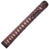 Katana handle: Fuchi, Menuki, Kashira, ray skin and wrapping, brown leather