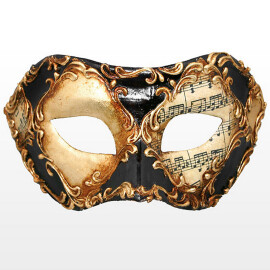 Venezianische Maske Colombina scacchi oro cuoio stucco musica