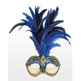 Venetian Mask Galetto Colombina stucco craquele blu piume blu