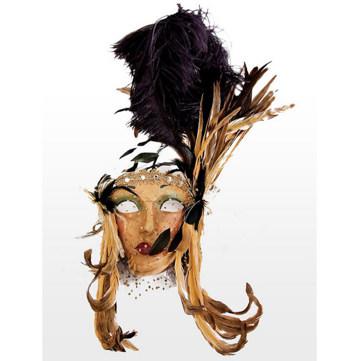 Venetian Mask Lady Fiore con piume nera miele