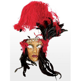 Venezianische Maske Lady Fiore con piume rossa nera