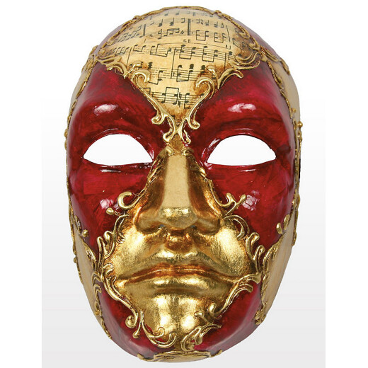 Venezianische Maske Volto Maschile schacchi rosso musica