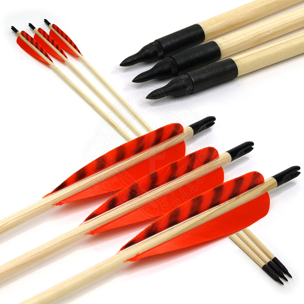 Prefabricated Wooden Arrow with 5" Feather fletchings Outfit4events