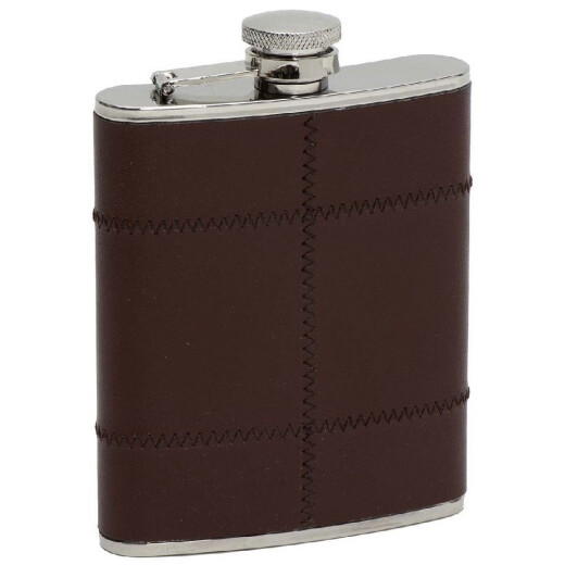 Hip flask with brown leather